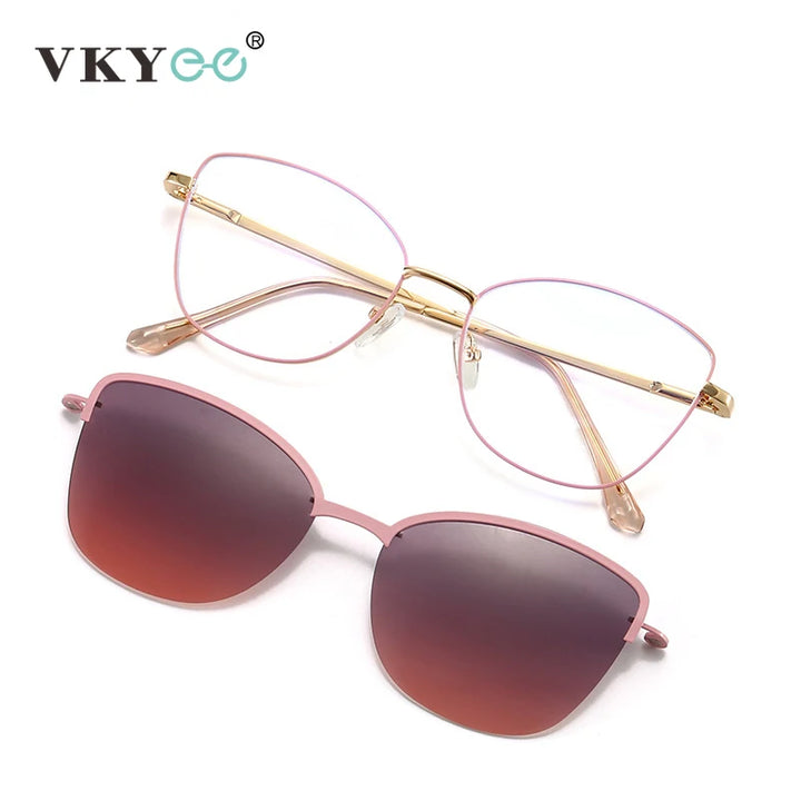 Vicky Women's Full Rim Oval Cat Eye Alloy Reading Glasses Clip On Sunglasses 70152