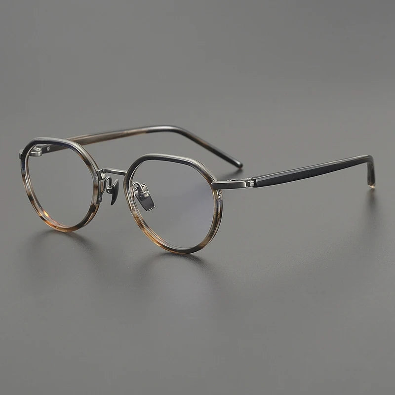 Gatenac Unisex Full Rim Flat Top Round Acetate Titanium Eyeglasses G2171
