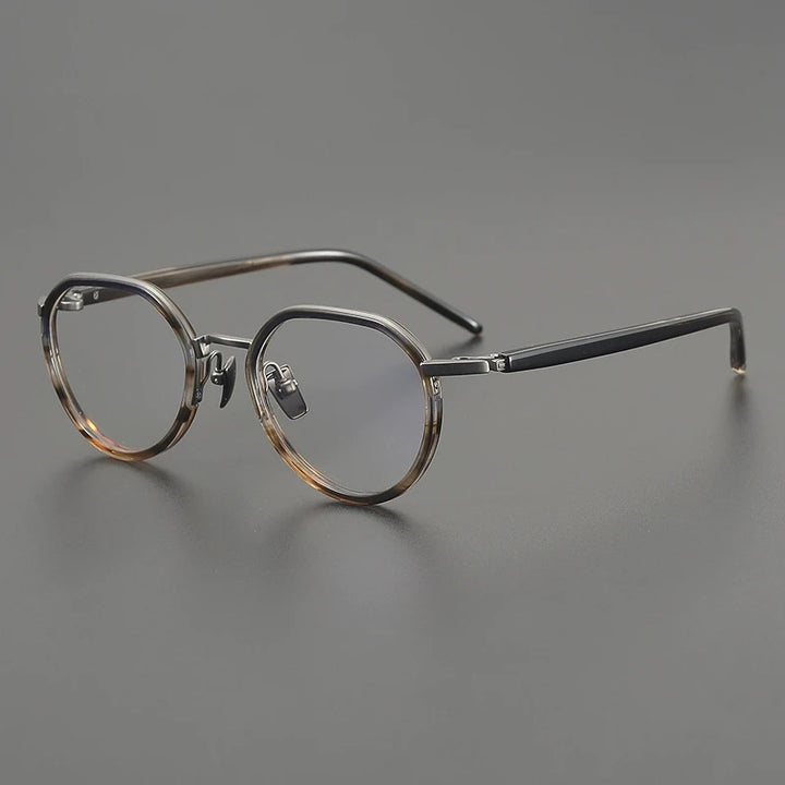 Gatenac Unisex Full Rim Flat Top Round Acetate Titanium Eyeglasses G2171