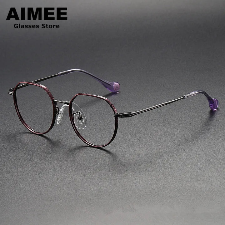 Aimee Unisex Youth's Full Rim Flat Top Round Titanium Eyeglasses 80952 Full Rim Aimee Red  