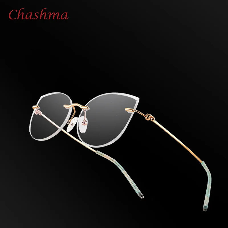 Chashma Ochki Unisex Rimless Cat Eye 3g Titanium Eyeglasses 8587 Rimless Chashma Ochki   