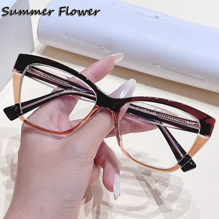 Summer Flower Women's Full Rim Square Cat Eye Tr 90 Titanium Eyeglasses 76034 Full Rim Summer Flower Coffee and Brown