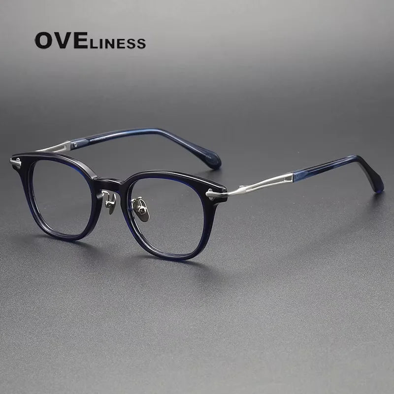 Oveliness Unisex Full Rim Oval Square Acetate Titanium Eyeglasses 814047 Full Rim Oveliness blue silver