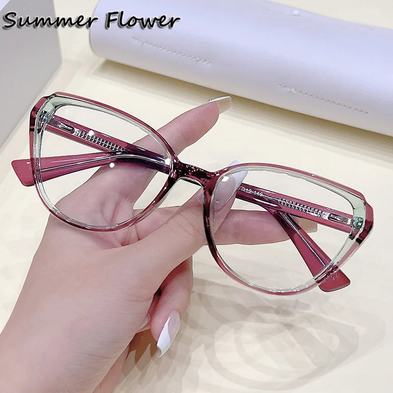 Summer Flower Women's Full Rim Oval Cat Eye Tr 90 Titanium Eyeglasses 87883 Full Rim Summer Flower Purple Green