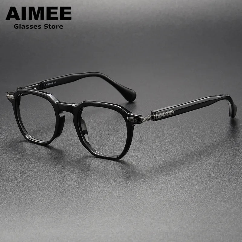 Aimee Unisex Full Rim Polygon Square Titanium Acetate Eyeglasses 85855 Full Rim Aimee Black-Gun  