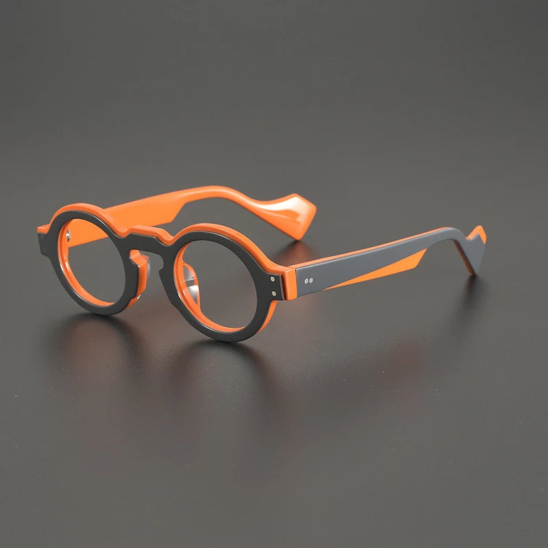 Gatenac Unisex Full Rim Round Acetate Eyeglasses Gxyj1161 Full Rim Gatenac Gray Orange  