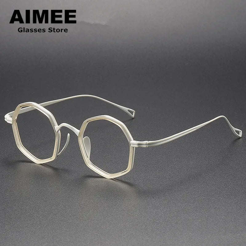 Aimee Unisex Full Rim Polygon Round Titanium Acetate Eyeglasses 80872 Full Rim Aimee Clear-White  