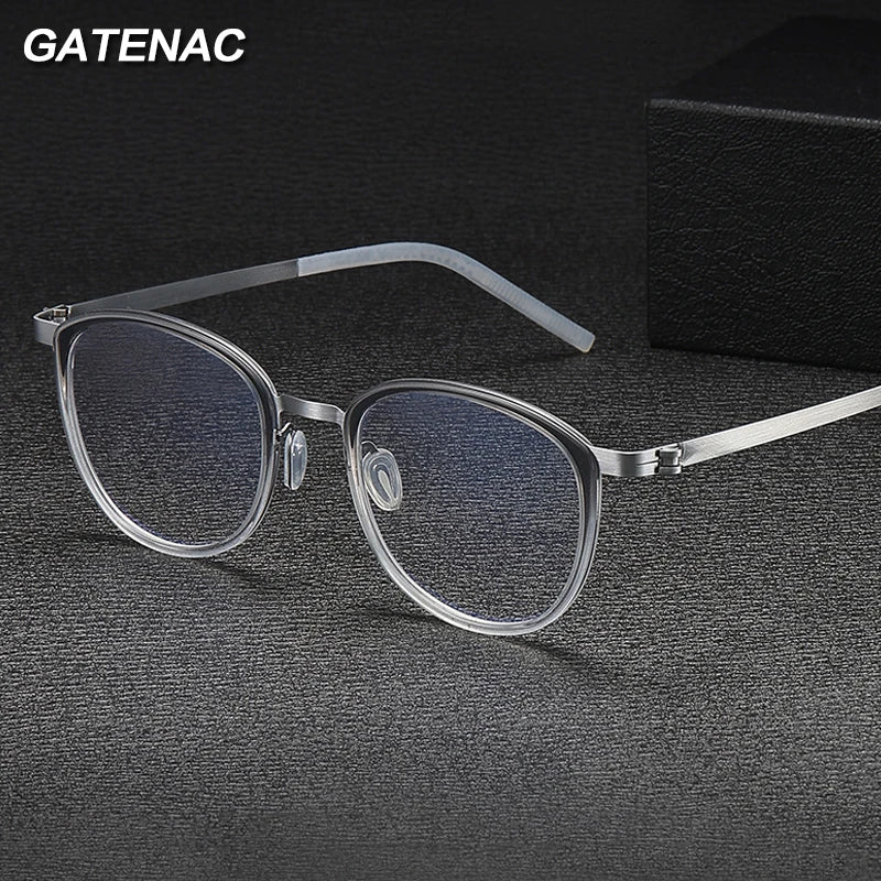 Gatenac Unisex Full Rim Round Acetate Eyeglasses Gxyj-1184 Full Rim Gatenac   