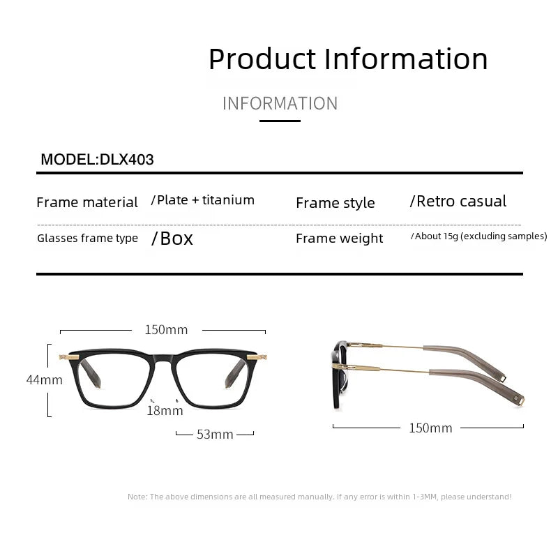 Hdcrafter Men's Full Rim Square Acetate Titanium Eyeglasses 95403