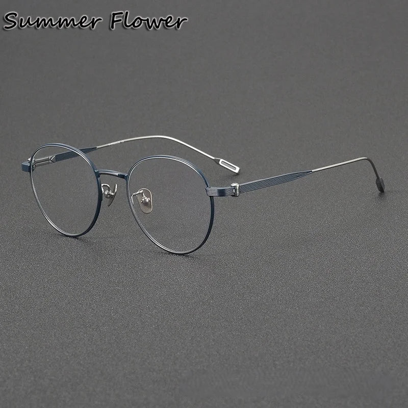 Summer Flower Women's Full Rim Oval Round Titanium Eyeglasses 13719 Full Rim Summer Flower Blue Silver