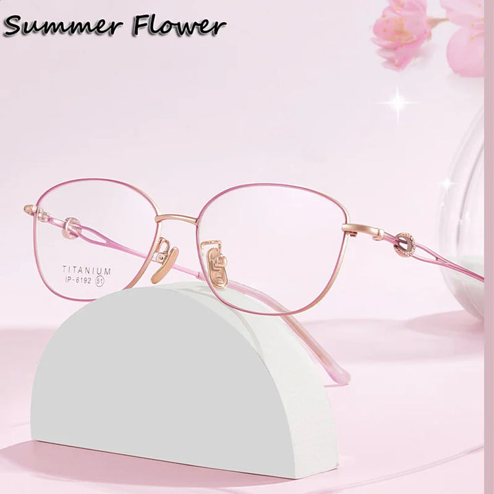 Summer Flower Women's Full Rim Oval Square Titanium Eyeglasses 86192 Full Rim Summer Flower