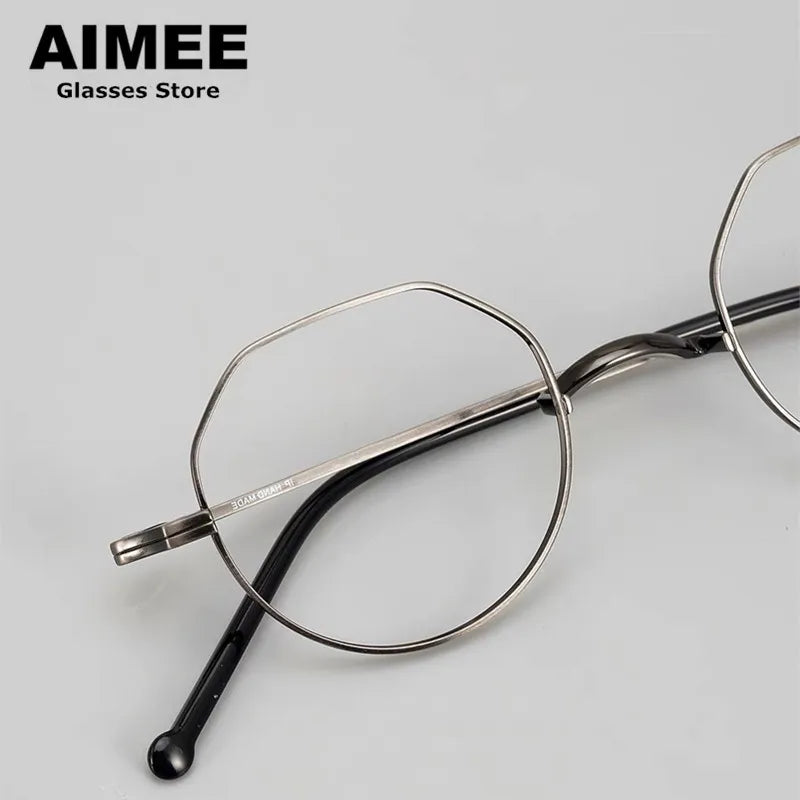 Aimee Unisex Full Rim Flat Top Round Titanium Eyeglasses 88042 Full Rim Aimee   