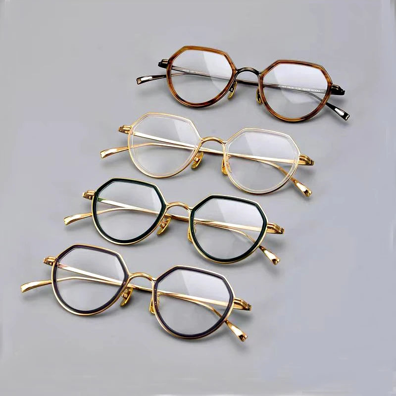 Hewei Unisex Full Rim Flat Top Round Acetate Alloy Eyeglasses 422420 Full Rim Hewei   