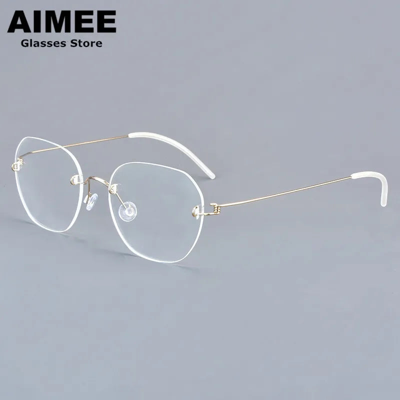 Aimee Women's Rimless Flat Top Oval Screwless Titanium Eyeglasses 92460 Rimless Aimee Golden