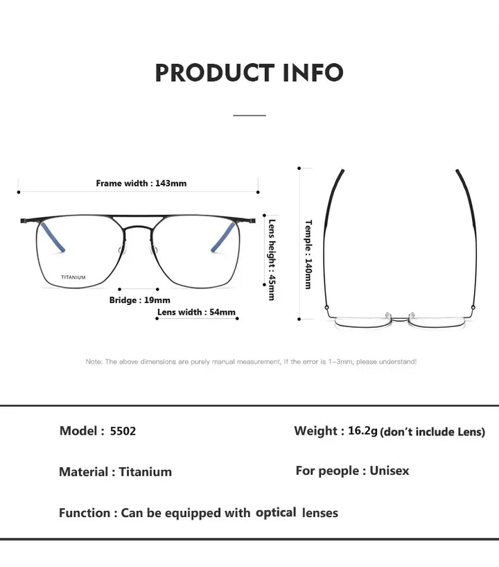 Oveliness Unisex Full Rim Square Double Bridge Steel Eyeglasses 45503 Full Rim Oveliness