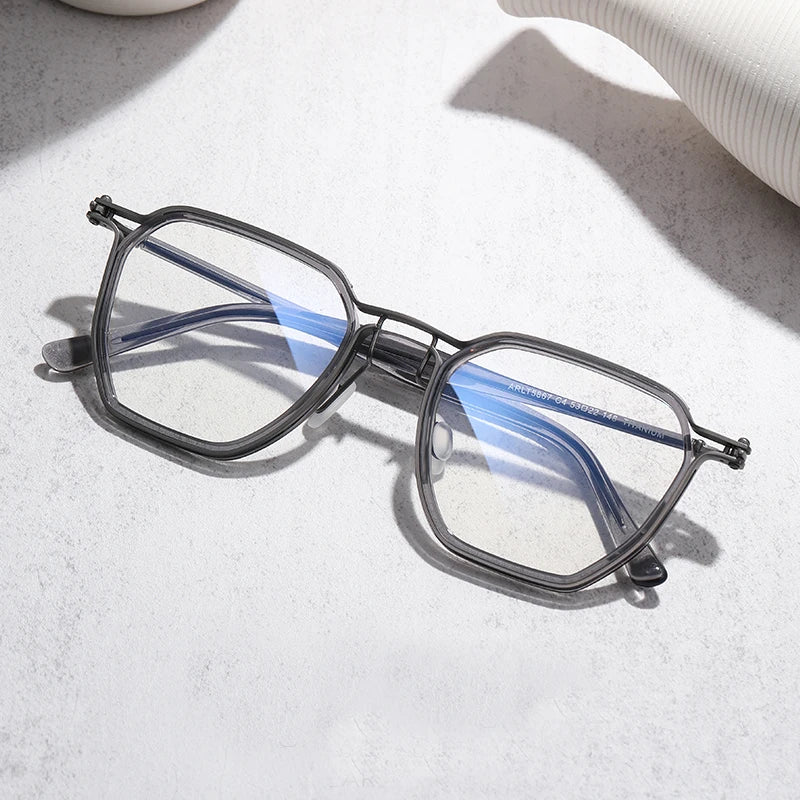Black Mask Men's Full Rim Polygon Titanium Acetate Eyeglasses 458671