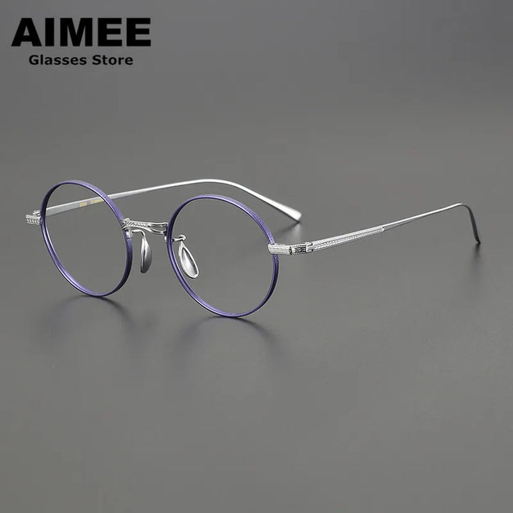 Aimee Unisex Full Rim Round Titanium Eyeglasses 8005 Full Rim Aimee Purple-Silver  