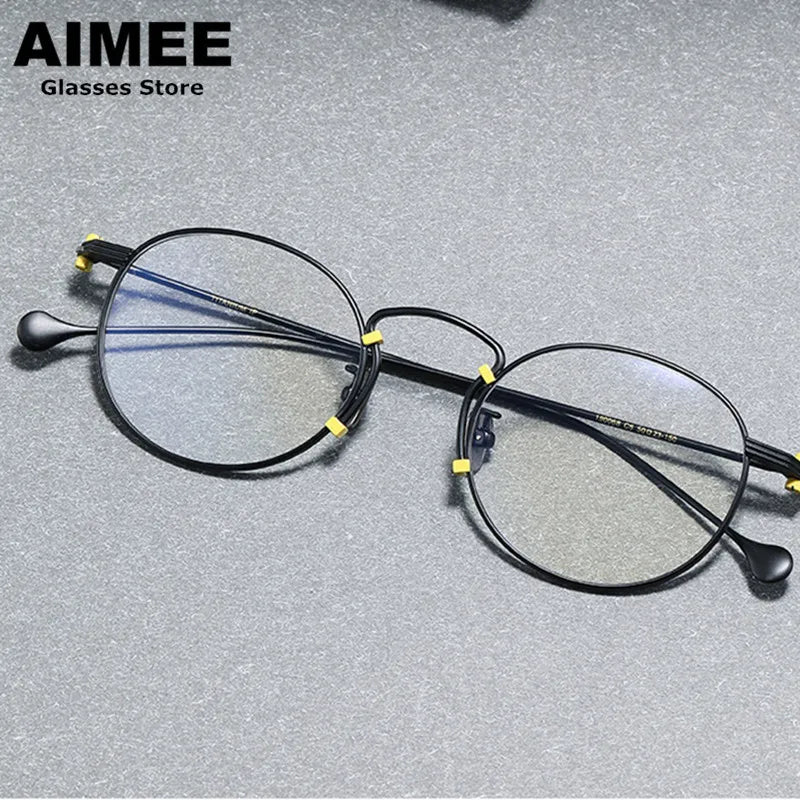 Aimee Unisex Full Rim Round Titanium Eyeglasses 190068 Full Rim Aimee Black-Yellow  