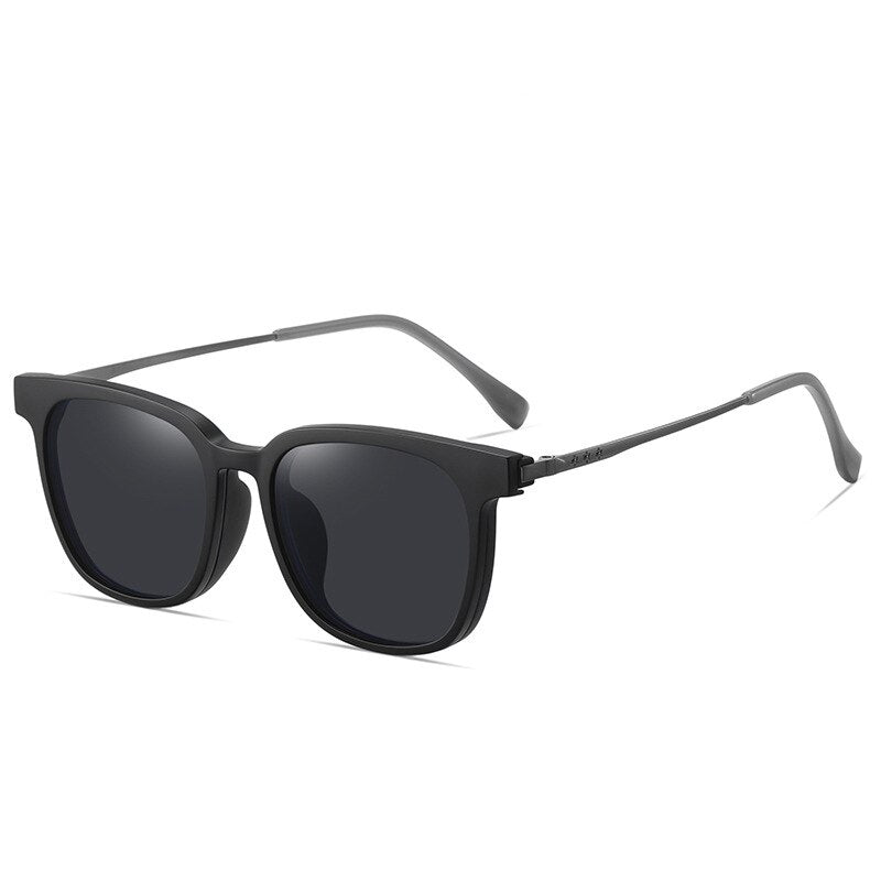CCSpace Women's Full Rim Square Titanium Alloy Eyeglasses With Clip On Polarized Sunglasses 56513 Clip On Sunglasses CCspace C1Black  