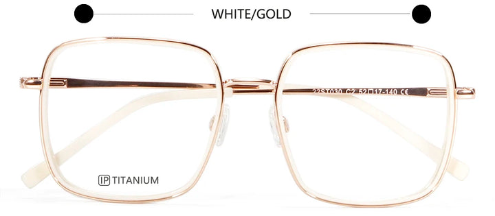 Esnbie Unisex Full Rim Square Titanium Acetate Eyeglasses 22030 Full Rim Esnbie WHITE GOLD  