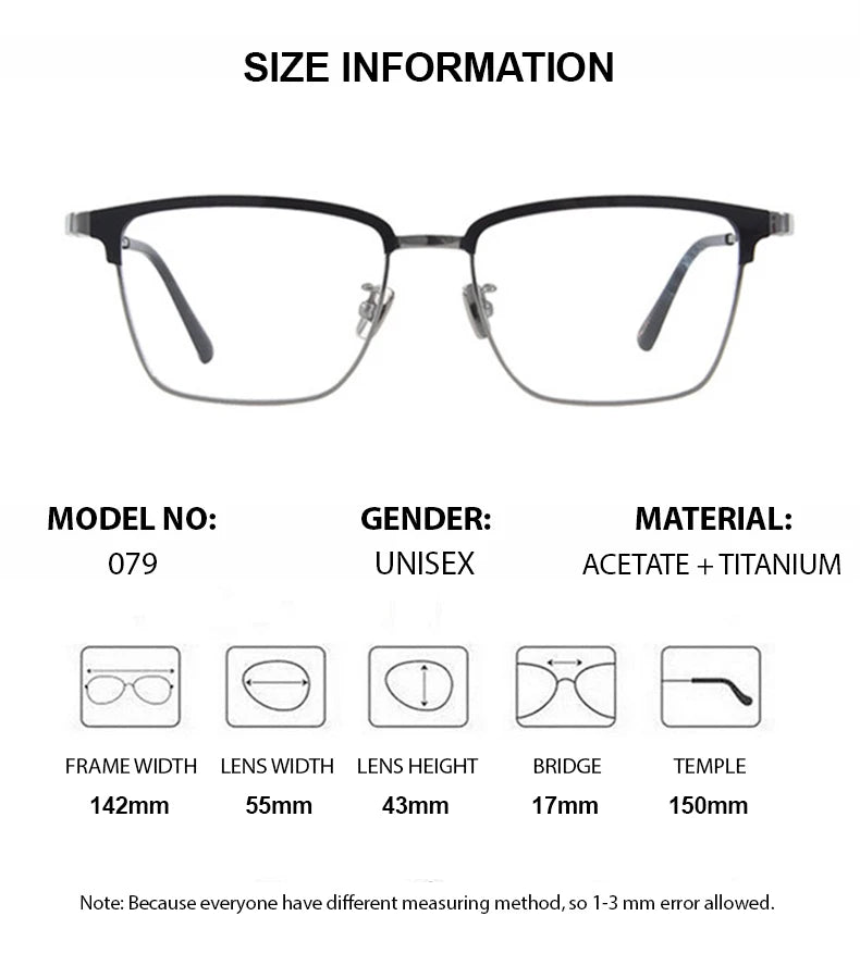 Chashma Ottica Unisex Full Rim Square Acetate Titanium Eyeglasses 412079
