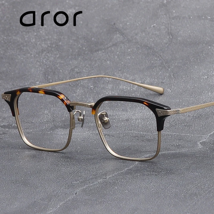 Aror Unisex Full Rim Square Titanium Acetate Eyeglasses 494200 Full Rim Aror