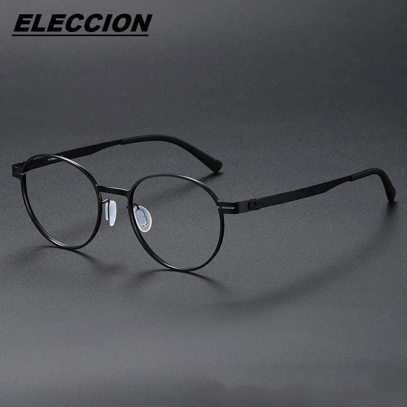 Eleccion Unisex Full Rim Round Screwless Titanium Eyeglasses 80994 Full Rim Eleccion Black CHINA