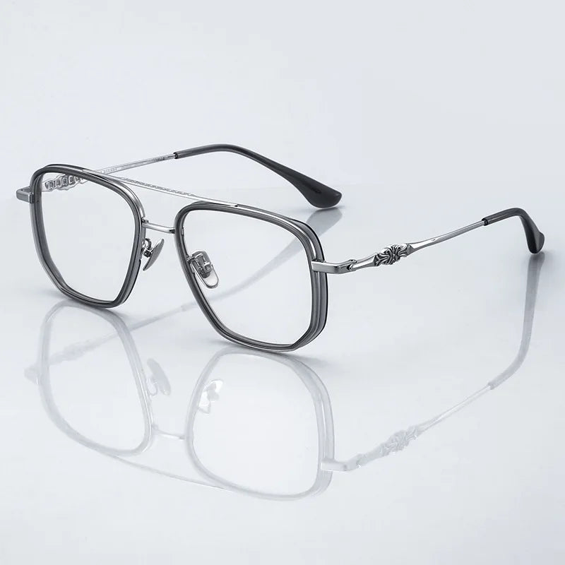 Hdcrafter Men's Full Rim Big Square Double Bridge Titanium Eyeglasses 985245