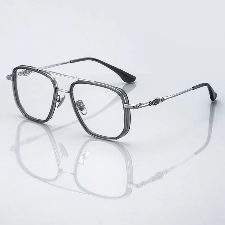 Hdcrafter Men's Full Rim Big Square Double Bridge Titanium Eyeglasses 985245