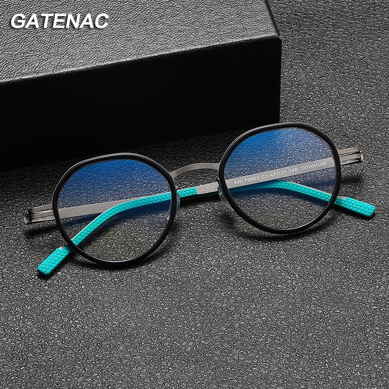 Gatenac Unisex Full Rim Polygon Round Titanium Eyeglasses Gxyj1149 Full Rim Gatenac   