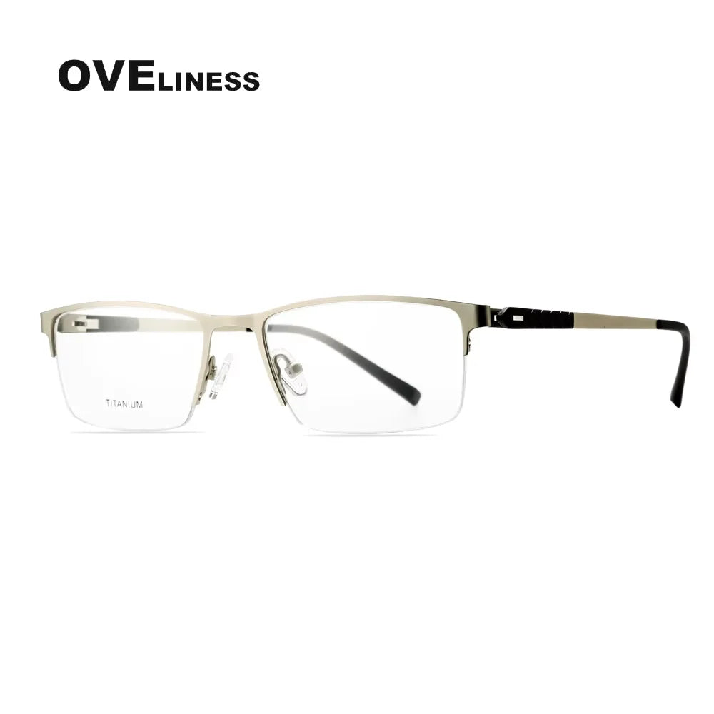 Oveliness Men's Semi Rim Square Titanium Alloy Eyeglasses 49853 Semi Rim Oveliness silver  