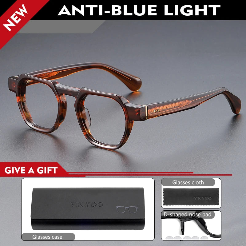 Vicky Men's Full Rim Big Flat Top Oval Acetate Alloy Reading Glasses 755009