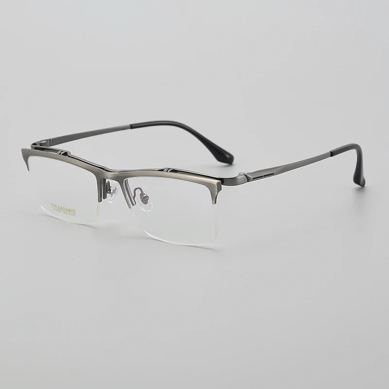 Muzz Men's Semi Rim Square Flip Up Titanium Eyeglasses 6152 Semi Rim Muzz Dark Gray  