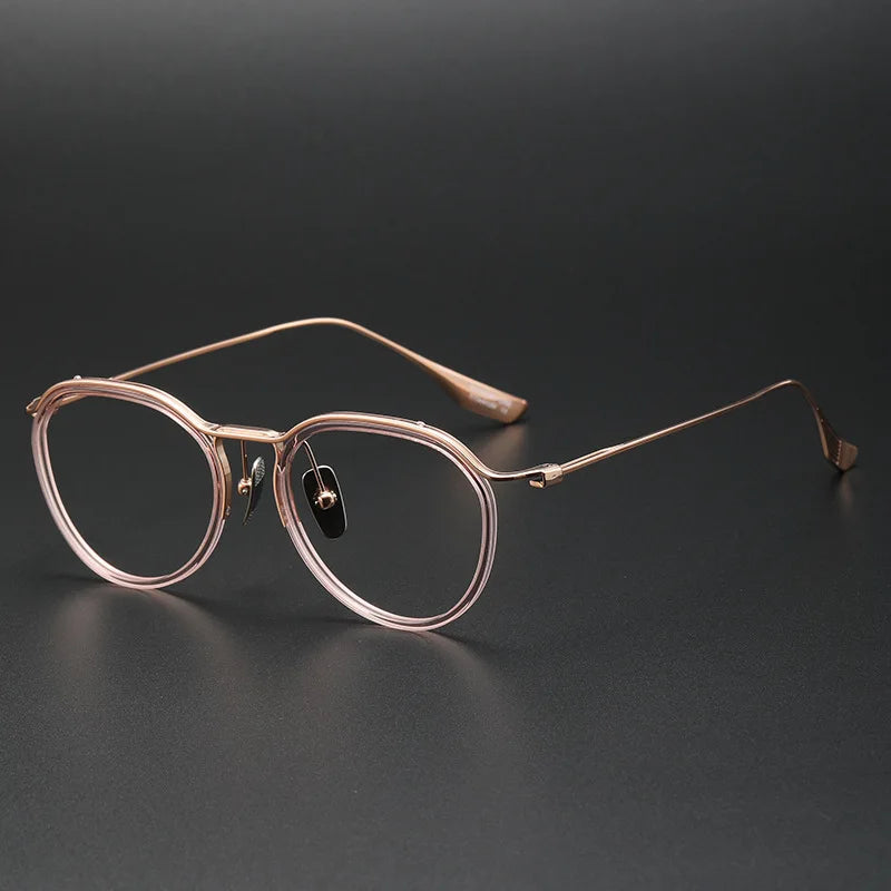 Aimee Unisex Semi Rim Brow Line Oval Titanium Acetate Eyeglasses 4131 Semi Rim Aimee Pink-Rose Golden  