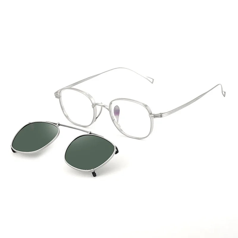 Black Mask Women's Full Rim Square Titanium Eyeglasses Clip On Sunglasses 910517