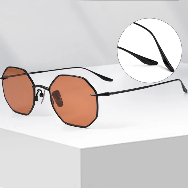Black Mask Unisex Full Rim Flat Top Polygon Titanium Sunglasses 22174