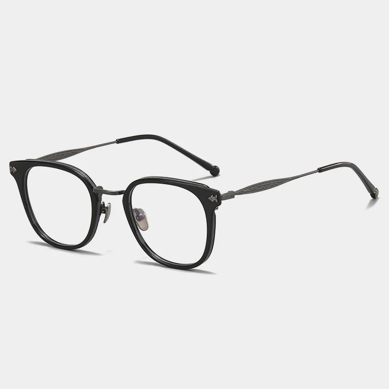 Black Mask Unisex Full Rim Big Square Titanium Acetate Eyeglasses 945928 Full Rim Black Mask Black-Gray