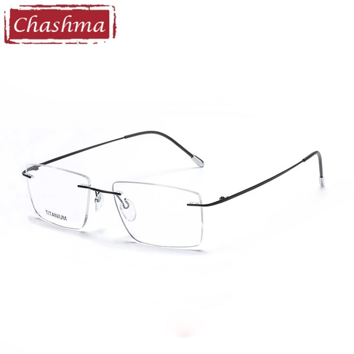 Chashma Ottica Men's Rimless Square Titanium 2G Eyeglasses 16011 Rimless Chashma Ottica Black  
