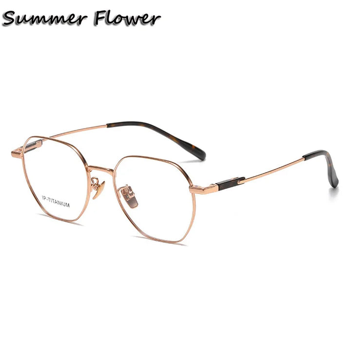Summer Flower Unisex Full Rim Flat Top Polygon Titanium Eyeglasses 61010