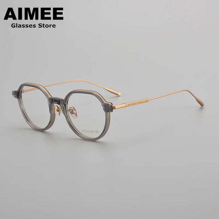 Aimee Unisex Full Rim Flat Top Round Titanium Acetate Eyeglasses 14543 Full Rim Aimee Gray-Golden  