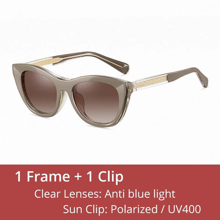Ralferty Women's Full Rim Cat Eye Tr 90 Eyeglasses Clip On Sunglasses 81629