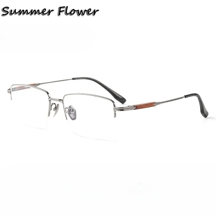 Summer Flower Men's Semi Rim Square Titanium Eyeglasses 611605
