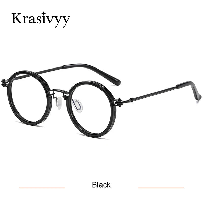 Krasivyy Unisex Full Rim Round Titanium Acetate Eyeglasses 5860 Full Rim Krasivyy Black  