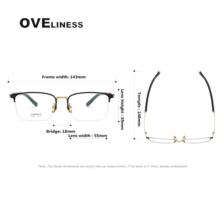 Oveliness Men's Semi Rim Square Titanium Eyeglasses O2335 Semi Rim Oveliness   