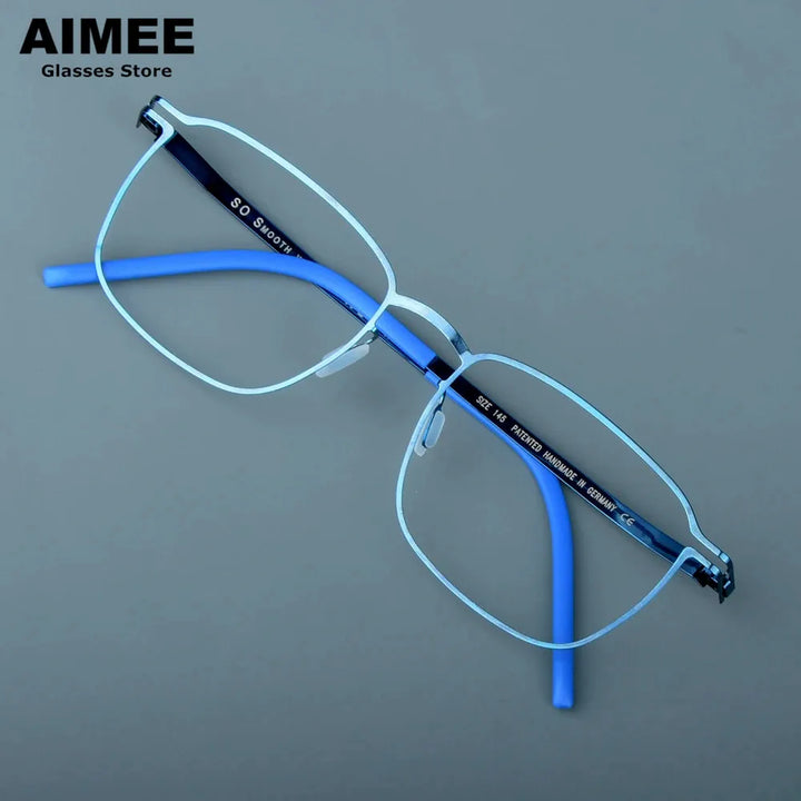 Aimee Unisex Full Rim Square Screwless Steel Eyeglasses 14318 Full Rim Aimee Blue  