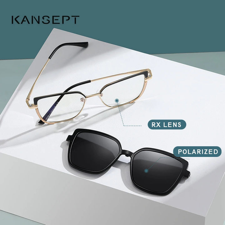 Kansept Women's Full Rim Square Stainless Steel Reading Glasses Clip On Sunglasses 2510 Reading Glasses Kansept   