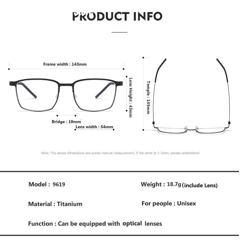 Bobbie Unisex Full Rim Square Screwless Titanium Eyeglasses 961967