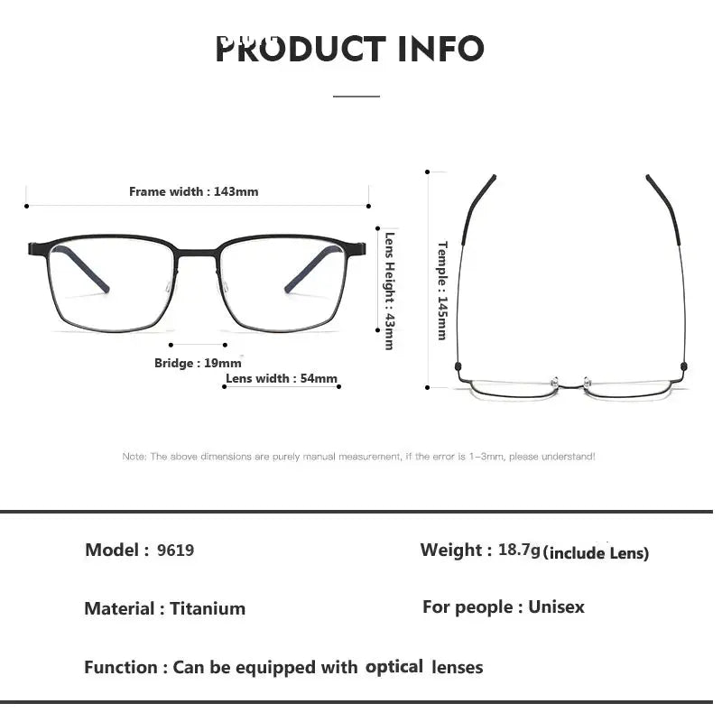 Bobbie 961900 Full Rim Unisex Square Screwless Titanium Frames FuzWeb