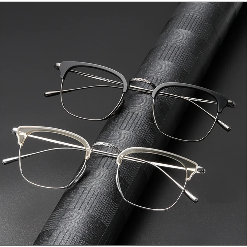 Black Mask Unisex Full Rim Square Acetate Titanium Eyeglasses Km1112 Full Rim Black Mask   