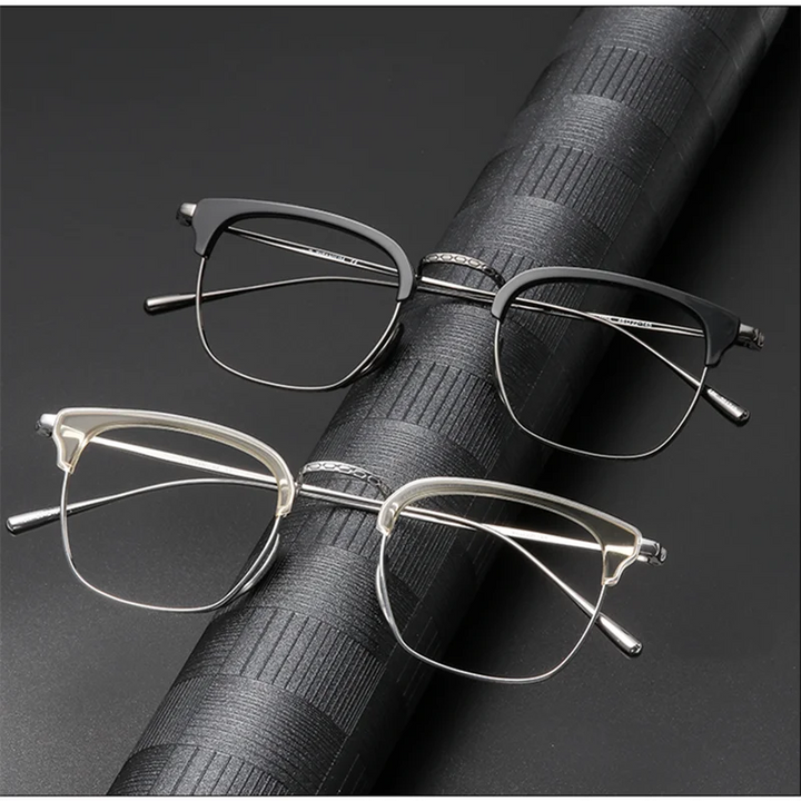 Black Mask Unisex Full Rim Square Acetate Titanium Eyeglasses Km1112 Full Rim Black Mask   